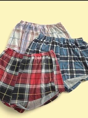 Plaid Cotton Lounge Shorts - Red, Blue, Pink